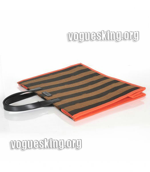 Fendi Striped Fabric With Orange Leather Medium Tote Bag-4