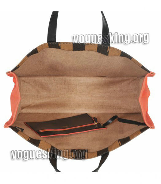 Fendi Striped Fabric With Orange Leather Medium Tote Bag-5