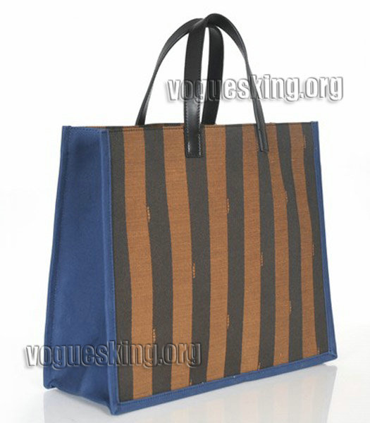Fendi Striped Fabric With Sapphire Blue Leather Medium Tote Bag-2