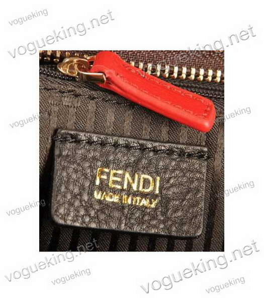 Fendi Studded Damier Fabric With Red Patent Leather Tote Bag-5