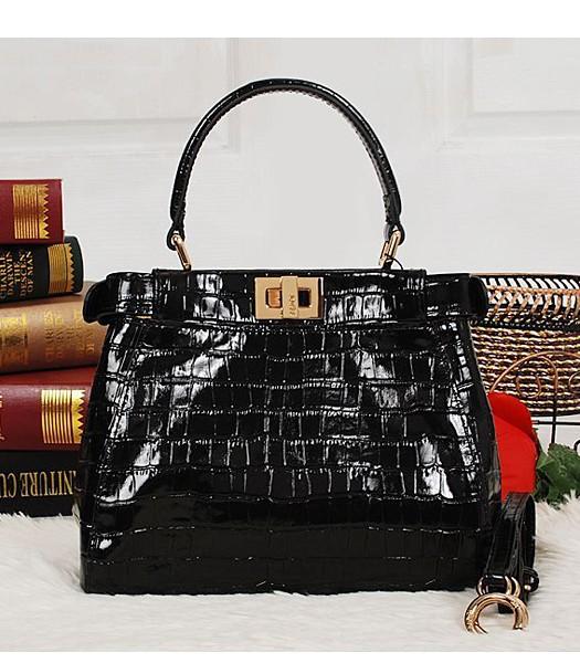 Fendi Top-quality Croc Veins Leather Small Tote Bag 6063 In Black