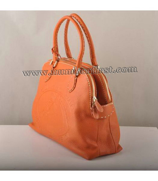 Fendi Tote Bag Orange Cow Leather-1-2