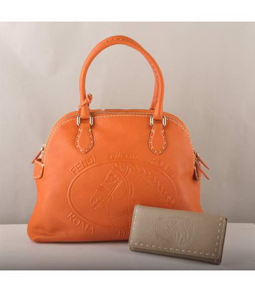 Fendi Tote Bag Orange Cow Leather-1