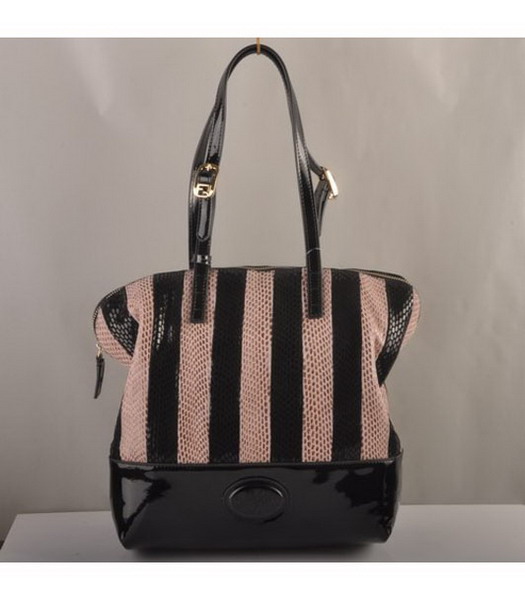 Fendi Tote Bag Pink&Black Snake Leather with Black Patent Leather