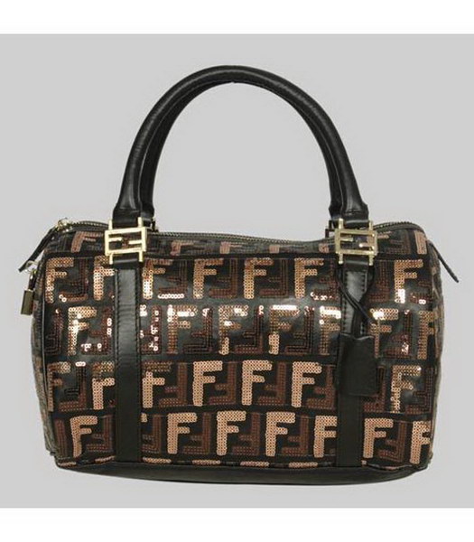 Fendi Tote Black Lambskin Double Color Sequin Handbag