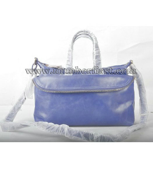 Fendi Tote Shoulder Bag Blue Oil Leather-1-2