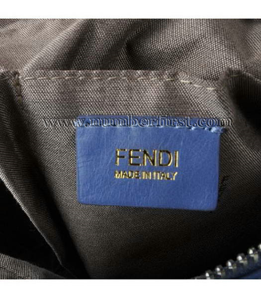 Fendi Tote Shoulder Bag Blue Oil Leather-1-5