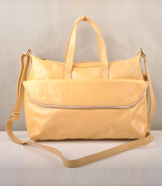 Fendi Unzipped Zip Yellow Oil Leather Tote Shoulder Bag 