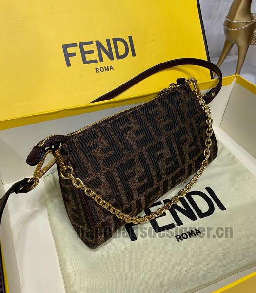 Fendi Vintage FF Coffee Upper Calfskin Leather Shoulder Bag-5