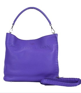 Fendi Violet Purple Litchi Pattern Original Leather Small Tote Shoulder Bag