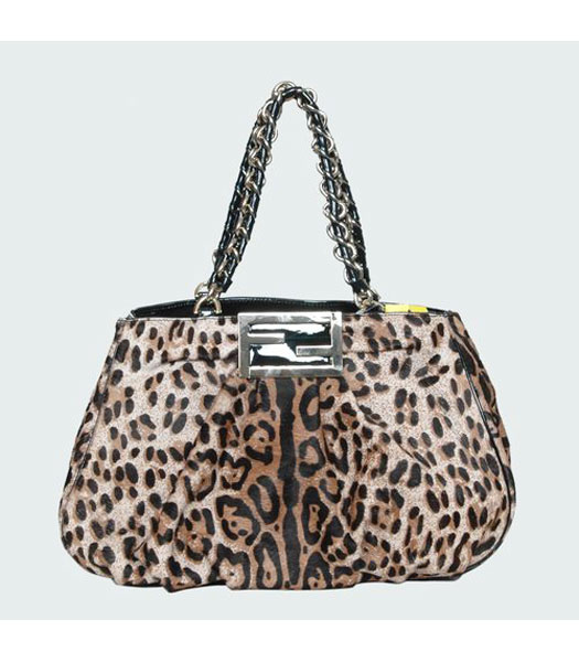 Fendi White Leopard Pattern Horsehair Tote Bag