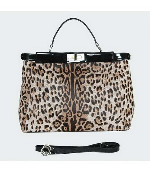 Fendi White Leopard Pattern Shoulder Bag with Black Leather Trim