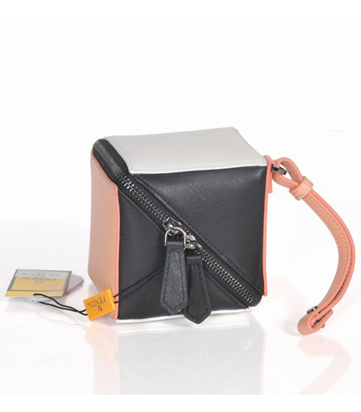 Fendi White/Light Yellow/Black Leather Magic Cube Handbag