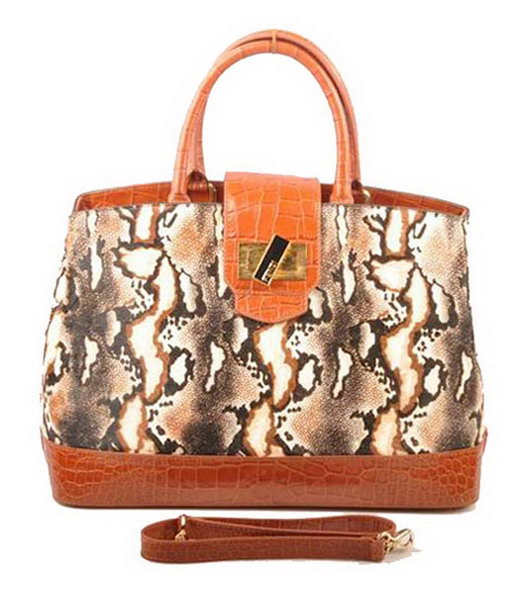 Fendi White Python With Earth Yellow Croc Leather Tote Bag 