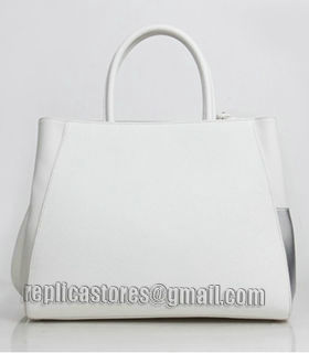 Fendi White/Silver Cross Veins Leather Medium Tote Bag-1