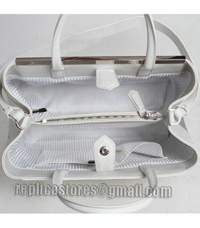 Fendi White/Silver Cross Veins Leather Medium Tote Bag-3