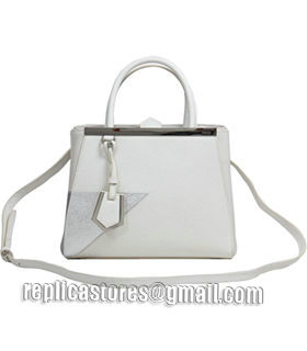 Fendi White/Silver Cross Veins Leather Medium Tote Bag-4