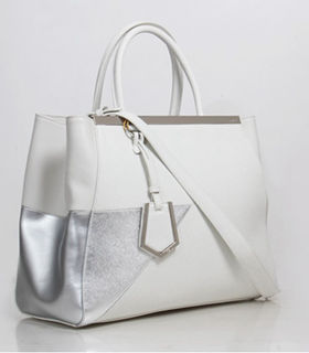 Fendi White/Silver Cross Veins Leather Medium Tote Bag