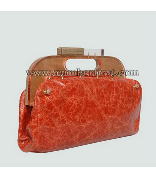 Fendi Wood Handle Tote Bag Oil Leather Orange-2