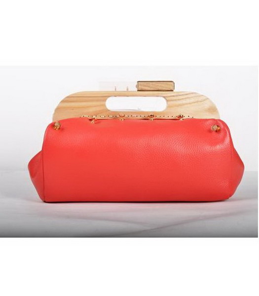 Fendi Wood Handle Tote Bag Togo Leather Red