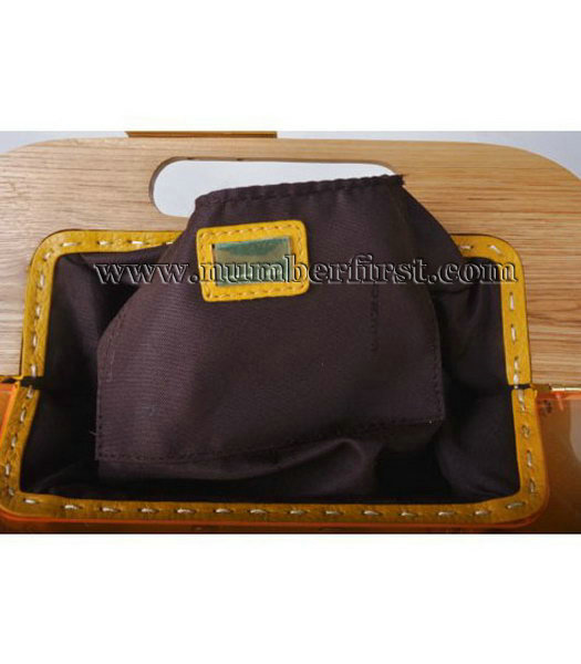 Fendi Wood Handle Tote Bag Togo Leather Yellow-3
