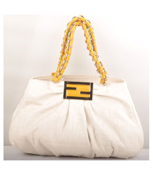 Fendi Yellow Canvas Bag with Yellow Oil Leather Trim