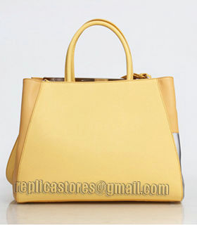 Fendi Yellow/Silver Cross Veins Leather Medium Tote Bag-1