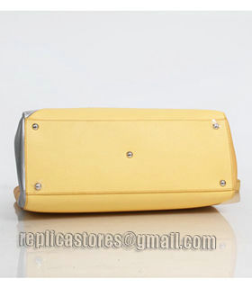 Fendi Yellow/Silver Cross Veins Leather Medium Tote Bag-2