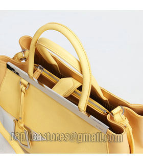 Fendi Yellow/Silver Cross Veins Leather Medium Tote Bag-3