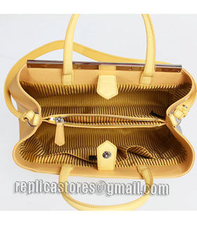 Fendi Yellow/Silver Cross Veins Leather Medium Tote Bag-4