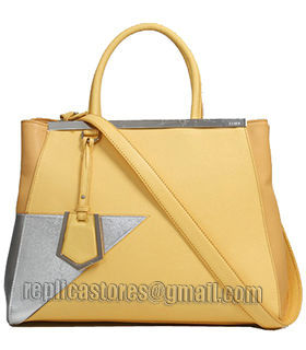 Fendi Yellow/Silver Cross Veins Leather Medium Tote Bag-5