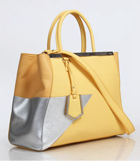 Fendi Yellow/Silver Cross Veins Leather Medium Tote Bag