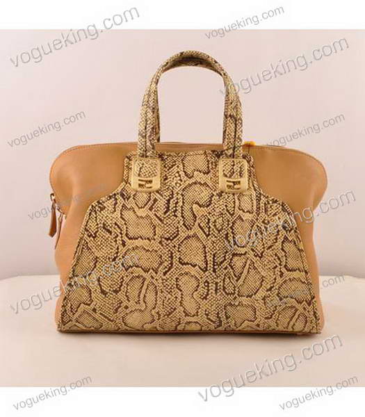 Fendi Yellow Snake Veins Leather With Apricot Ferrari Leather Tote Bag-2