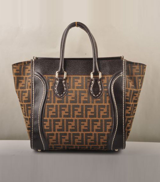 Fendi Zucca F Fabric with Brown Leather Tote Bag
