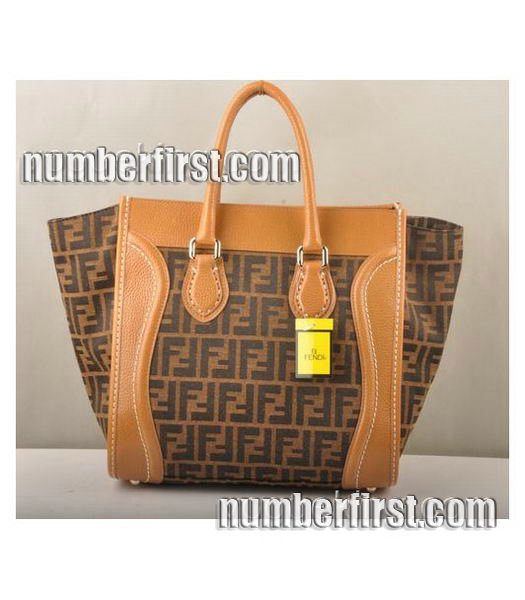 Fendi Zucca F Fabric with Yellow Leather Tote Bag-2