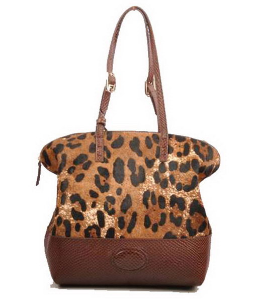 Fendi Zucca Shopper Handbag Coffee Plum Blossom Veins Horsehair Leather