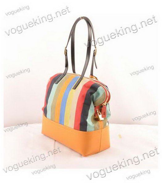 Fendi Zucca Shopper Handbag Multicolor Striped Fabric With Yellow Leather-1