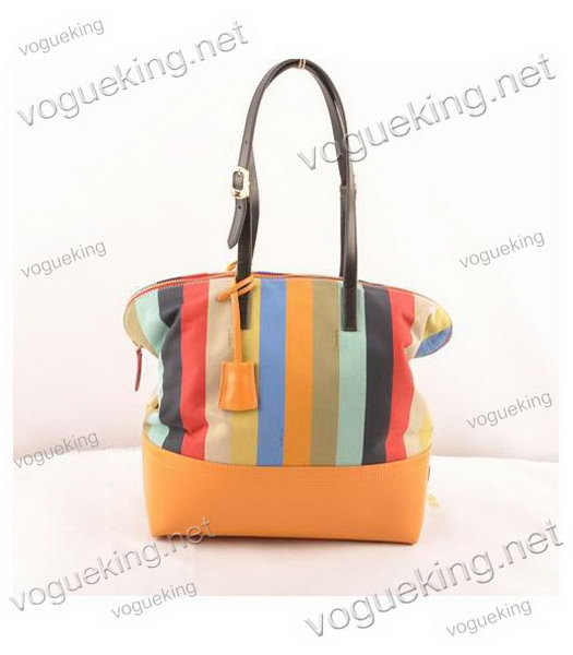Fendi Zucca Shopper Handbag Multicolor Striped Fabric With Yellow Leather-2