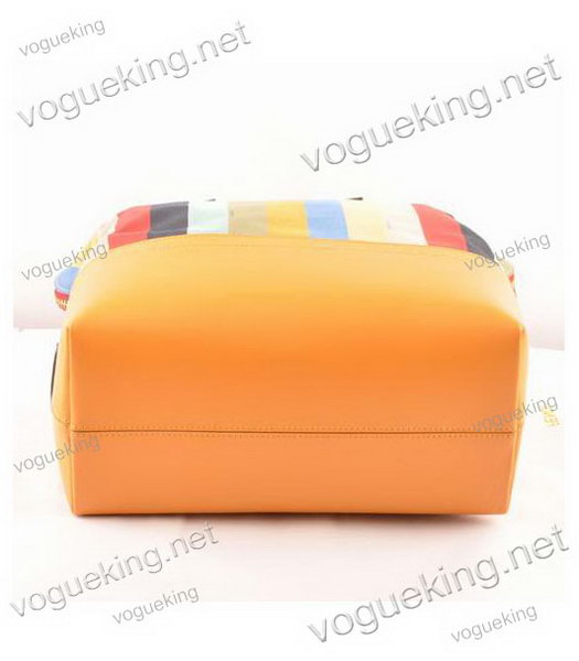 Fendi Zucca Shopper Handbag Multicolor Striped Fabric With Yellow Leather-3
