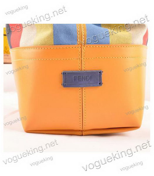 Fendi Zucca Shopper Handbag Multicolor Striped Fabric With Yellow Leather-4