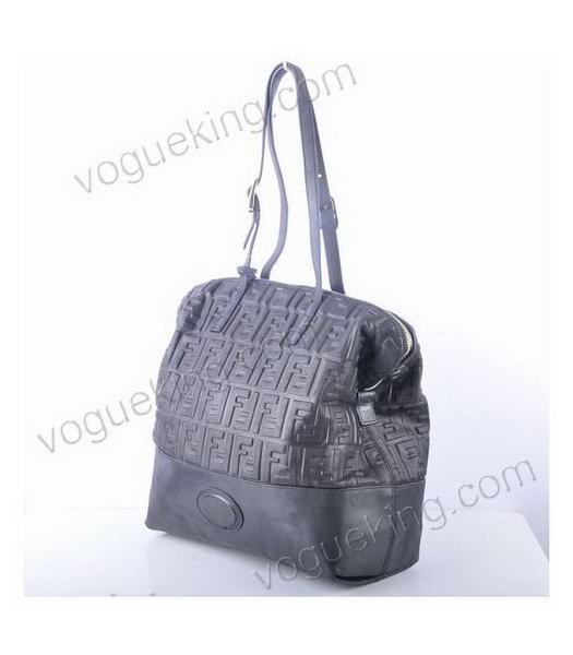 Fendi Zucca Shopper Handbag With Black Embossed Leather-1