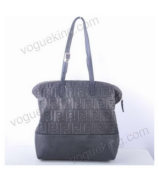 Fendi Zucca Shopper Handbag With Black Embossed Leather-2