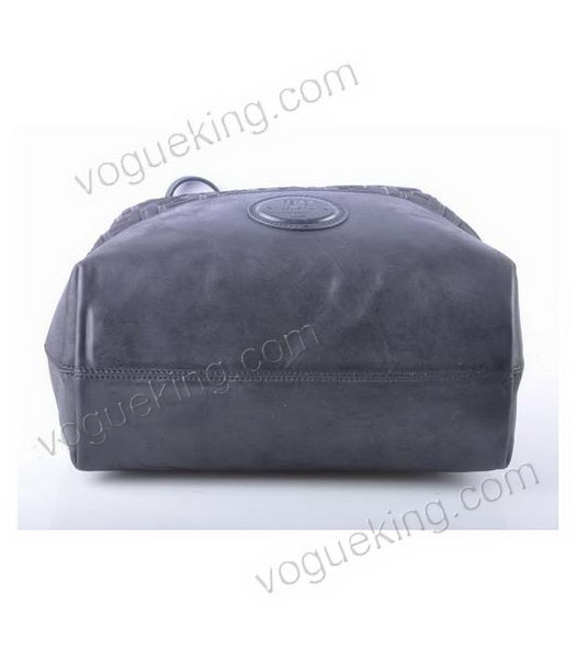 Fendi Zucca Shopper Handbag With Black Embossed Leather-3