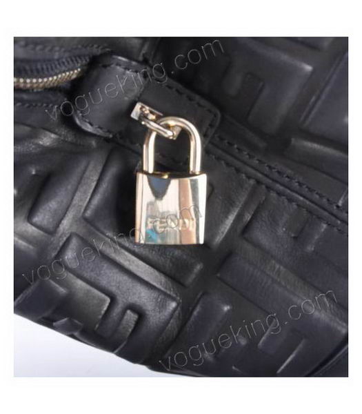 Fendi Zucca Shopper Handbag With Black Embossed Leather-5