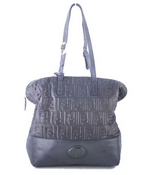 Fendi Zucca Shopper Handbag With Black Embossed Leather