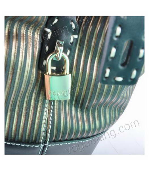 Fendi Zucca Shopper Handbag With Black Stripe Leather-5