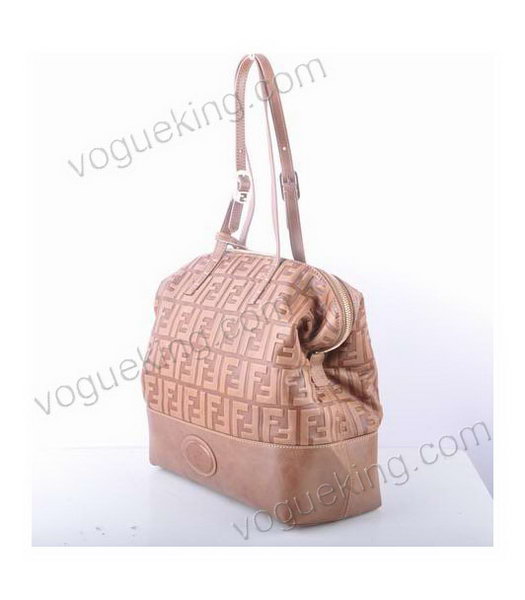 Fendi Zucca Shopper Handbag With Light Coffee Embossed Leather-1