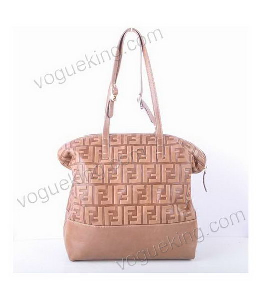 Fendi Zucca Shopper Handbag With Light Coffee Embossed Leather-2