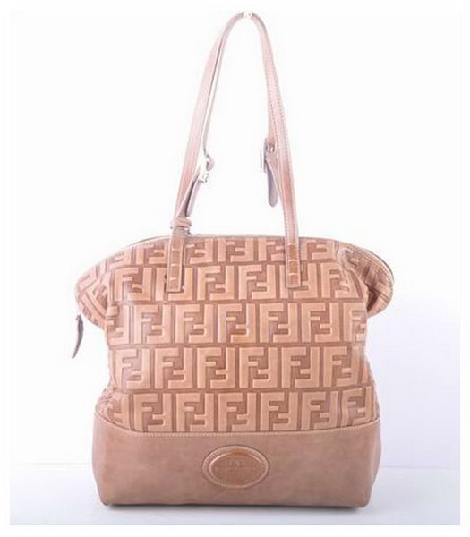 Fendi Zucca Shopper Handbag With Light Coffee Embossed Leather