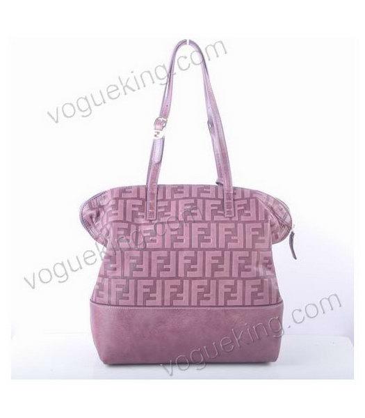 Fendi Zucca Shopper Handbag With Purple Embossed Leather-2